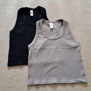 Reflex Set Of 2 Tanks Racer Back Ribbed Seamless Black Brown Size XXL Casual